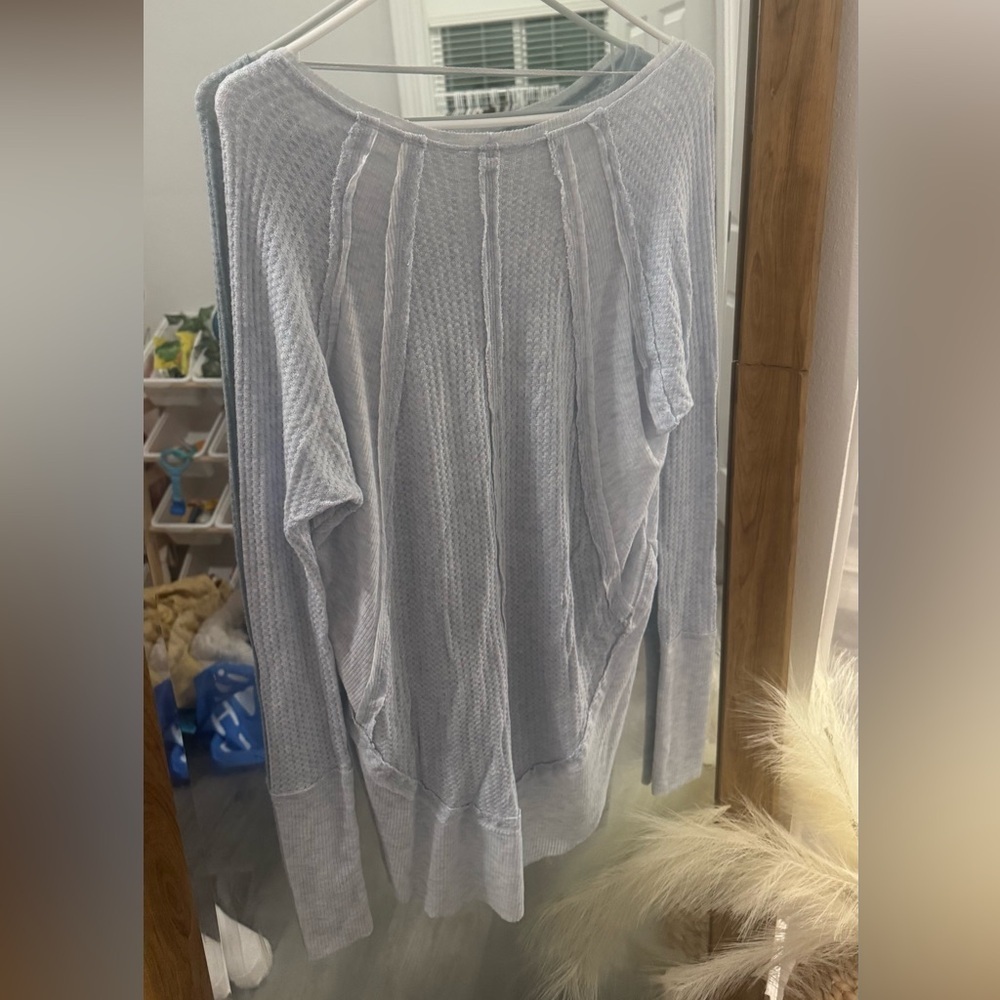 FREE PEOPLE Catalina Thermal Long Sleeve Top- Sky Blue - Picture 5 of 6